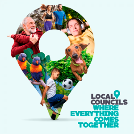 Outdoor and wellbeing drop pin with Local Councils logo with tag line where everything comes together.