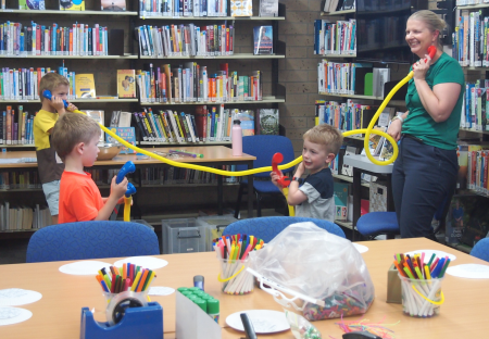 Children doing STEM activities in the library