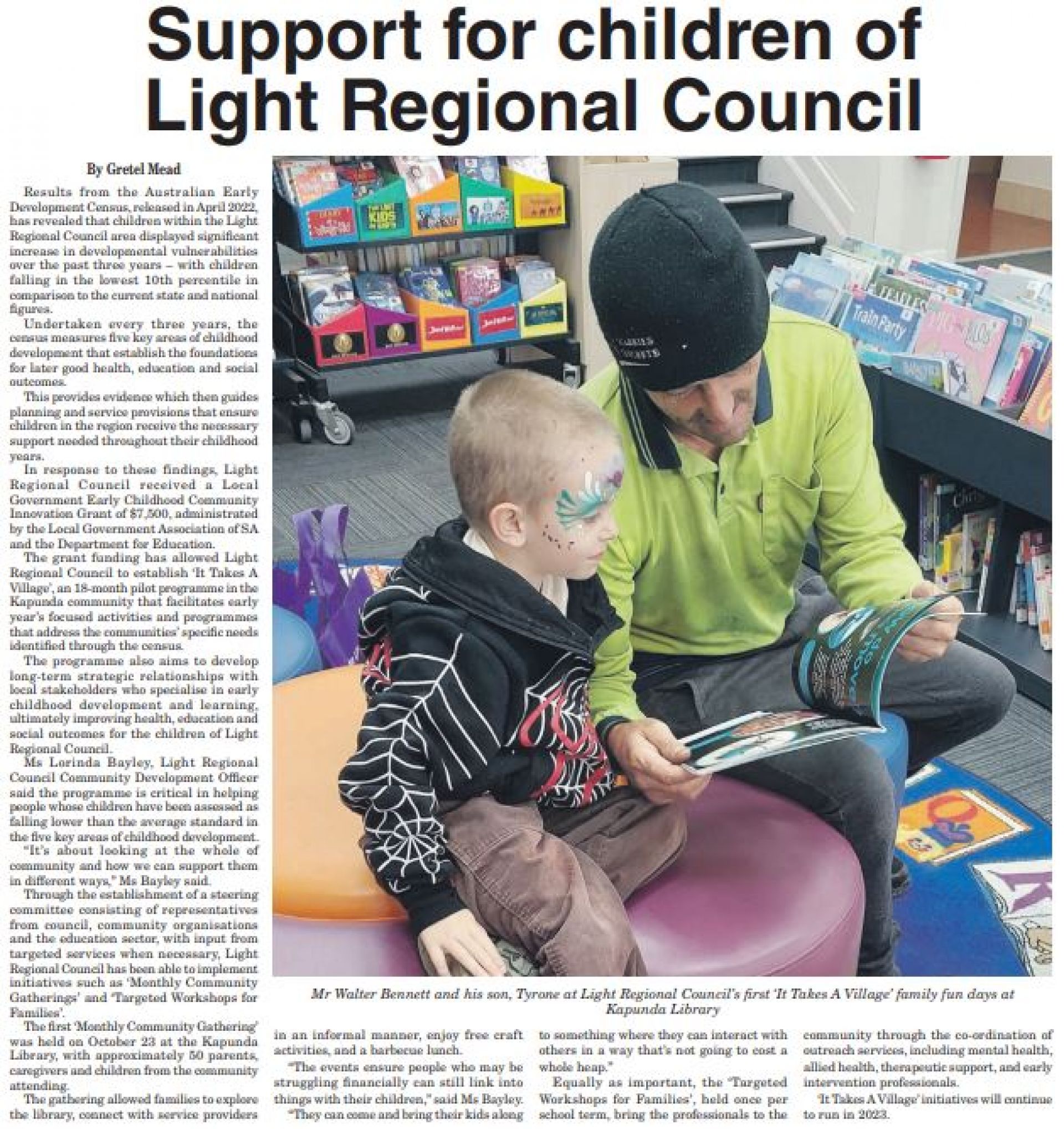 Copy of local newspaper article about the program