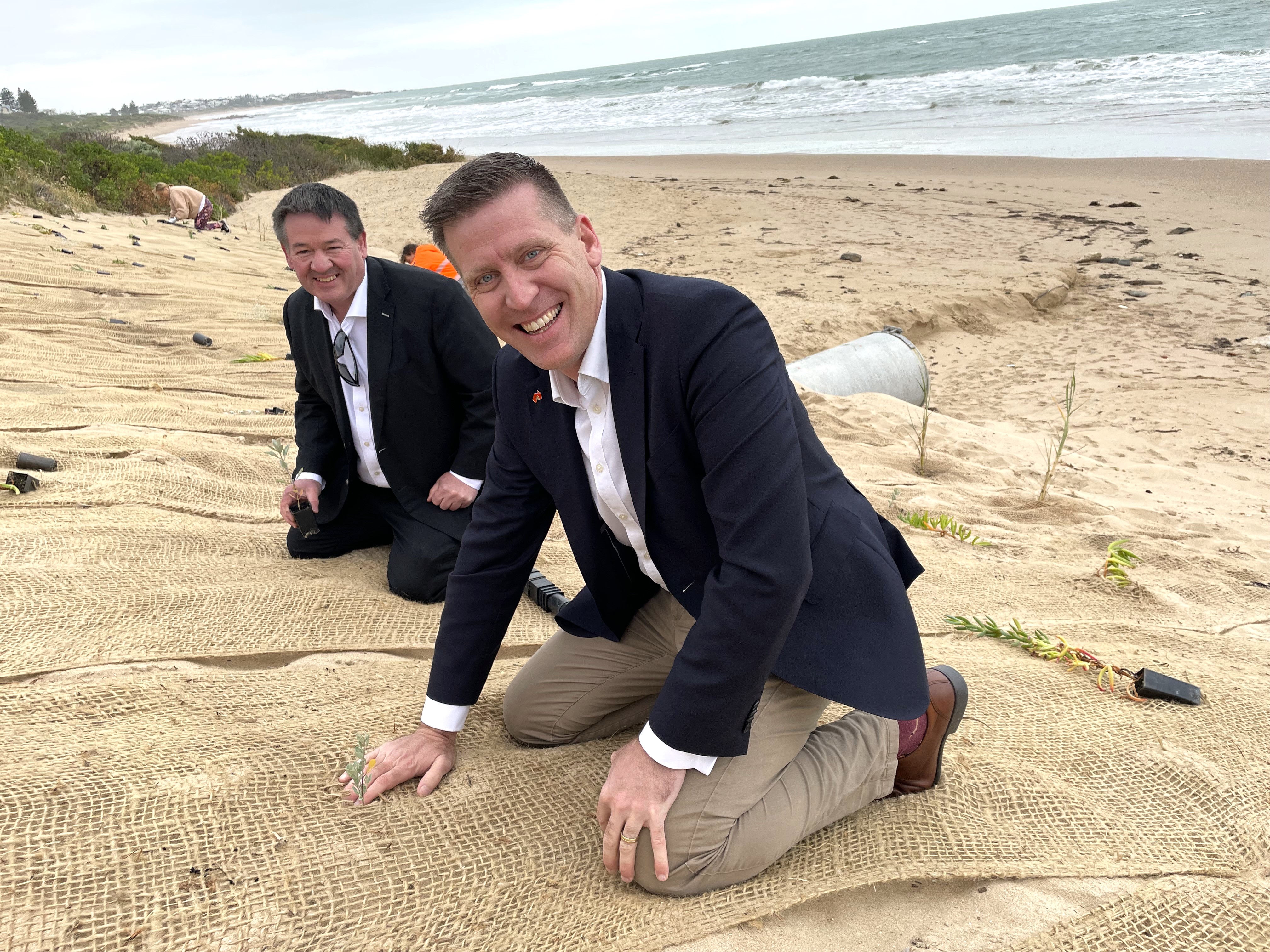 Clinton Jury and Dean Johnson at the beach in Victor Harbor