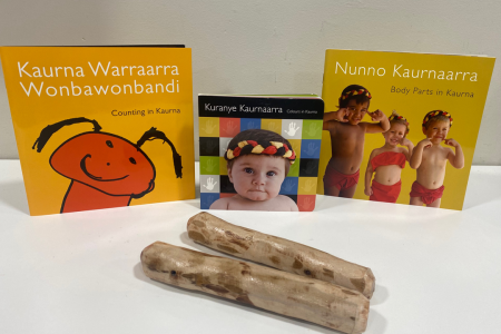 Collection of Kaurna books and music sticks